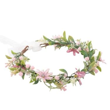 Imagem de KorViSHOW Tiara de coroa de flor rosa, tiara de margarida artificial, faixa de cabeça floral ajustável para mulheres, meninas, aniversário renascentista, noiva, festivais de casamento, adereços para