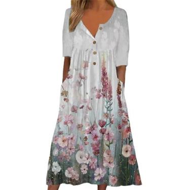 Imagem de Vestido maxi Guteidee Boho com estampa floral feminino de algodão/poli