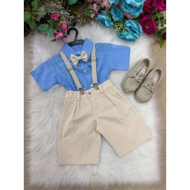 Imagem de Conjunto Infantil Miss Cherry Henry Azul com Suspensório Bege, Spindle