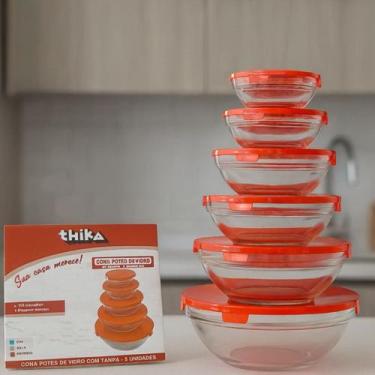 Imagem de Conjunto 5 Potes Vidro Tampa Hermética Mantimentos Vermelho - Thika