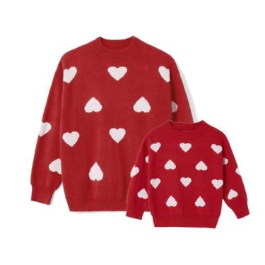 Imagem de Suéteres MYBFYABO Mommy and Me Heart Graphic vermelho+branco