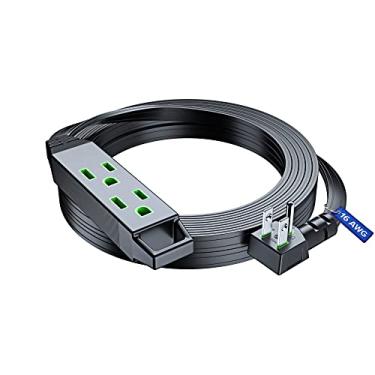 Imagem de Maximm Extension Cord with Multiple Outlet 15 ft, with Space-Saving Flat Plug Design, Black, 16 Gauge, Flat Extension Cord Under Carpet ETL Listed