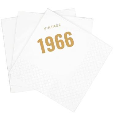 Imagem de SharkBliss Guardanapos de coquetel vintage 1966 de 60 anos, pacote com 100 guardanapos de coquetel descartáveis de papel vintage 1966 para festa de aniversário de 60 anos, 2 camadas, 12,7 x 12,7 cm