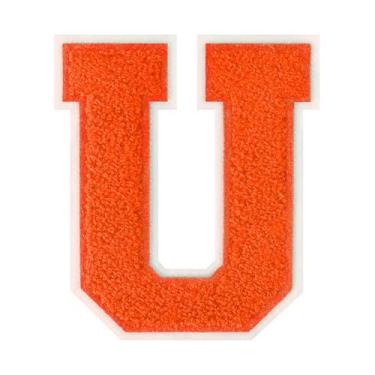 Imagem de 1 PÇ Patch de letra de chenille laranja de 11,4 cm com borda branca – Remendos do alfabeto para roupas, jaquetas, mochilas, chapéus para decoração personalizada, nome personalizado e artesanato. (U)