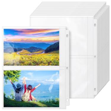 Imagem de VOKOY Pacote com 50 capas transparentes de 12,7 cm x 17,8 cm para fichário com 3 anéis, protetores de lençol com 2 bolsos, álbum de fotos de arquivo, refil de cartão postal, organizador de bolsos de