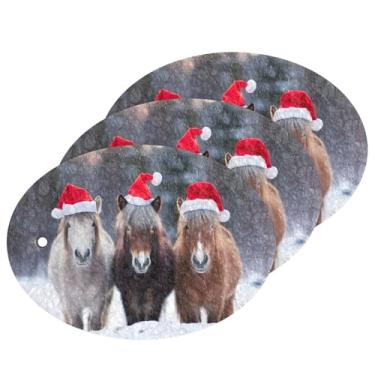 Imagem de Wassud Três cavalos em chapéus de Papai Noel, esponja de polpa de madeira para pratos, pacote com 3 esponjas de cozinha para limpeza, esfregão resistente para panelas antiaderentes pia banheiro