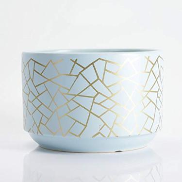 Imagem de uhyOHF Vaso de cerâmica criativo, estilo chinês, grande calibre, suculentas, plantas verdes, varanda interna, mesa, personalidade, cilindro, vaso com orifício de drenagem (azul-M