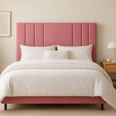 Imagem de Cabeceira Estofada 160 Cm Cama Box Queen Suede Moderna Frame Cor:rosa