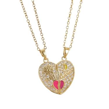 Imagem de KOFISNI Colar de coração combinando para casais para mulheres e homens, delicado sol, lua e borboleta, colar de coração dividido dourado joias modernas presentes para ele e ela, Large, Metal, Sem