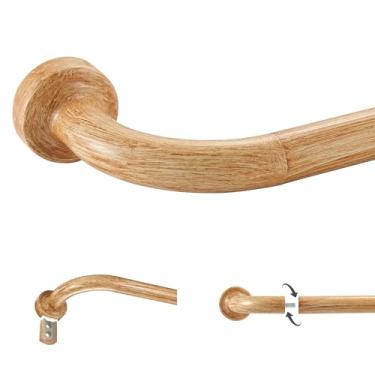 Imagem de Varões de cortina de disco de grão de madeira clara, haste de cortina de janela de 71 a 122 cm, haste de cortina ajustável para escurecimento de ambiente com acabamentos e suportes de alumínio, design