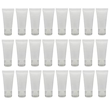 Imagem de 24 peças de tubos macios de plástico transparente recarregáveis vazios de 30 ml com tampa flip, frasco de loção para viagem, embalagem de amostras de cosméticos, frascos de armazenamento, frascos para