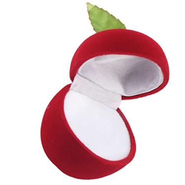 Imagem de KIMISS Caixa de Presente de Anel Flocado Estojo de Armazenamento de Joias Em Formato de maçã Vermelha para Brincos e Colares, Tamanho Mini Portátil para Viagens e Ocasiões Especiais