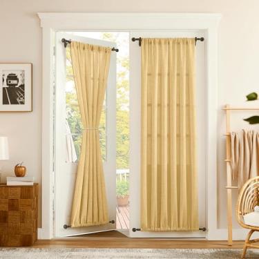 Imagem de Tollpiz Cortinas de porta de linho, cortina semitransparente, divisória de sala com filtro de luz, drapeada, bolso duplo, boho, para janela, para armário, 63,5 x 203,2 cm de comprimento, bege, 1