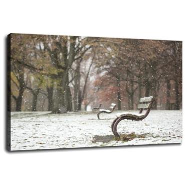 Imagem de Bench Poster Winter Canvas Prints Park Wall Art For Home 1 painéis Decorações com moldura 61 cm x 40 cm