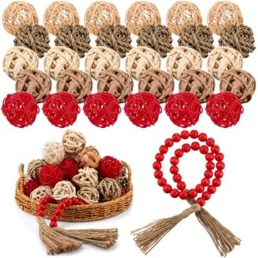 Imagem de Halloscume 31 peças de bolas decorativas de vime de vime com guirlanda de contas de madeira de 76 cm, tigelas de centro de mesa, esferas, enchimentos de vasos, decoração de pendurar na parede para