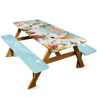 Imagem de ANNA QUEEN Conjunto de capa de mesa de piquenique de 1,82 m x 76 cm, capas de banco à prova d'água para primavera, acampamento, jardim, jantares ao ar livre