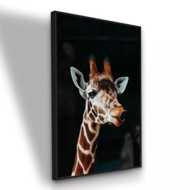 Imagem de Quadro Canvas Girafa Sofisticada Animal Selvagem Arte Fotográfica Premium 90x60 com Moldura Preta