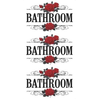 Imagem de MEFOSS Adesivos de placa de banheiro autoadesivos de vinil à prova d'água lindos decalques de parede de flores descascar e colar faça você mesmo removível para banheiro decoração de porta de banheiro