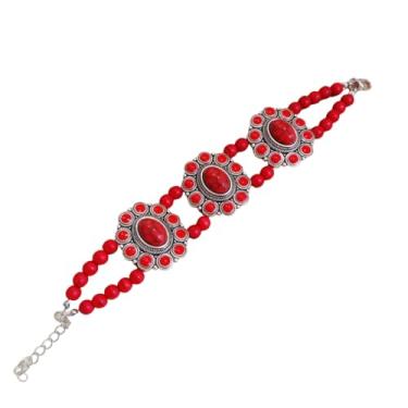 Imagem de MMIUAEG Pulseira feminina turquesa boêmia, joia turquesa, ajustável, étnica, em forma de flor, com contas de lágrima, acessórios para decoração, Medium, Zinco, Sem Pedra Preciosa