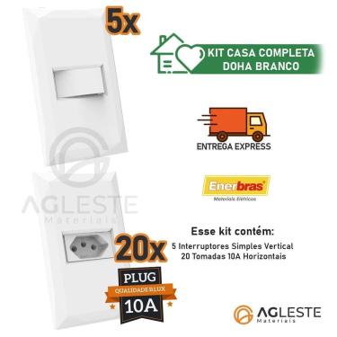 Imagem de Kit 5 Cj Interruptor Simples + 20 Tomada 10A 4X2 Doha Branco