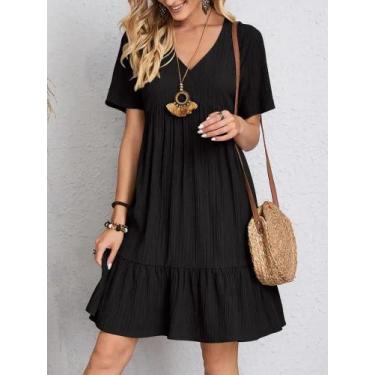 Imagem de Vestido Mini Casual De Verão Com Decote Em V E Ruffles Para Mulheres, 