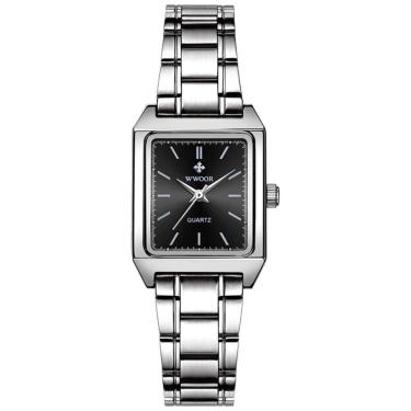 Imagem de Relógio De Pulso Feminino Quadrado De Quartzo Em Aço Inoxidavel Impermeavel Preto