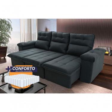 Imagem de Sofá Retrátil Reclinável Verona 2,30m Suede Velut Cinza Lunar Molas Ensacadas - King House