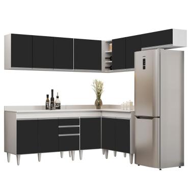 Imagem de Armário De Cozinha Modulado De Canto 7 Peças Cp20 Balcão Com Tampo Branco/preto - Lumil