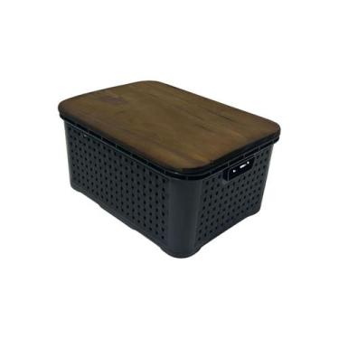 Imagem de Caixa Organizadora Cesto Multiuso 3 Litros com Tampa MADEIRA PINUS Rat