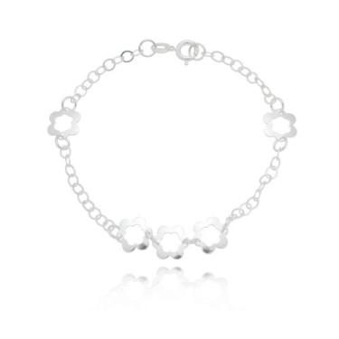 Imagem de Pulseira Feminina Com Flores Prata 925 - Atraktiva Jóias, 17cm