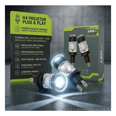 Imagem de Par Lampada Led H4 Mini Projetor 40.000lm Canbus 200w 6500k Forte efei