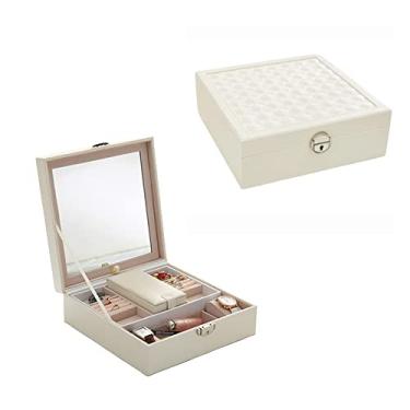 Imagem de Estojo maleta Para Jóias Grande Misto Triplo Caixa Para Joias Bijuteria Espelho (Creme)