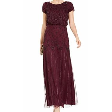 Imagem de Adrianna Papell Vestido longo feminino de manga curta com contas, Cassis, 38