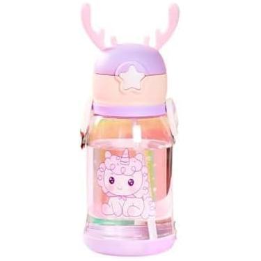 Imagem de Garrafa Infantil Água Alce Fofa Squeeze Canudo com Alça Ideal Para Escola e Passeios Portátil Antivazamento Hidratação Segura Crianças Meninas e Meninos - Lilás