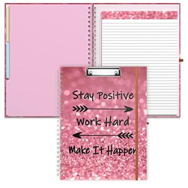 Imagem de Rimilak Spiral Clipboard Folio with Refillable Lined Notepad, 14.5 x 9.8 In, Hardcover Cover with 5 Interior Pockets, Elastic Band and Pen Loop Series. Cute Stylish Clipfolio, Work Hard