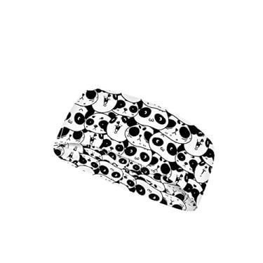 Imagem de STUOARTE Bandanas esportivas com estampa de panda de desenho animado para mulheres, faixa de cabelo elástica respirável esportiva, masculinas, mulheres, treino, fitness, academia, ioga, preto e branco