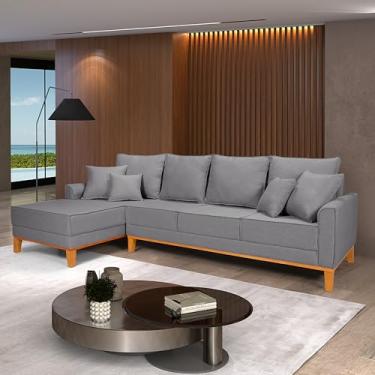 Imagem de Sofá Beny Chaise e 4 lugares Living Linho Base de Madeira Fixo Sala (Cinza Claro, Lado Esquerdo)