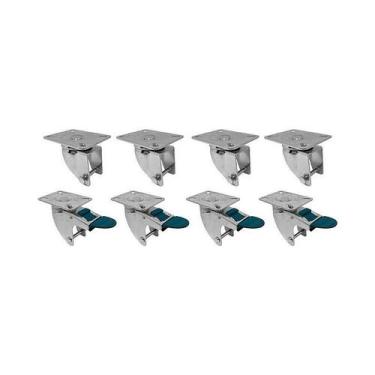 Imagem de Kit 8 un suporte garfo giratório freio 3 pol p/ rodízio - AJAX