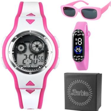 Imagem de relogio digital barbie infantil rosa + oculos sol + caixa silicone men