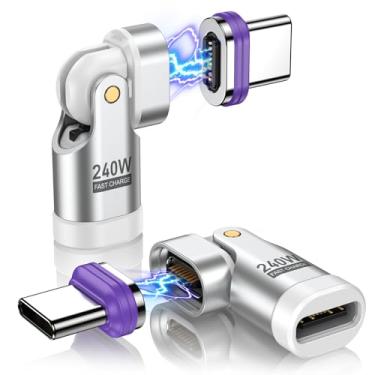 Imagem de Adaptador magnético PD 240W 16PIN 180 graus USB C (2 unidades)/Adaptador USB C 90 graus/Adaptador USB C de ângulo reto/Adaptador USB C para 1 telefone série 16/15, série Ma-Book Pro/1Pad, Samsung