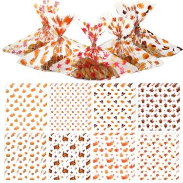 Imagem de Yexiya 24 unidades de sacos de guloseimas de celofane de Ação de Graças 39,9 x 45,7 cm, sacos de plástico transparente com laços torcidos para biscoitos, doces, presentes para festa temática de outono