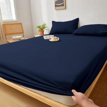 Imagem de Jogo de Lençol Antiácaro e Anti-Pilling com Elástico - Roupa de Cama Casal, Queen e King, Toque Macio e Confortável(MARINHO,CASAL 3 PEÇAS)