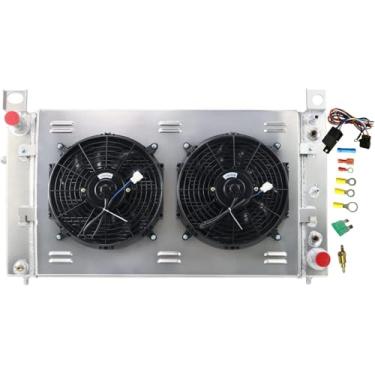 Imagem de COOLINGBEST Radiador de alumínio de 4 fileiras para Chevy GMC Silverado 1999-2013 1500 2500 Tahoe 4.8 5.3 V8, radiadores de fluxo cruzado, kit de termostato de cobertura de ventilador elétrico