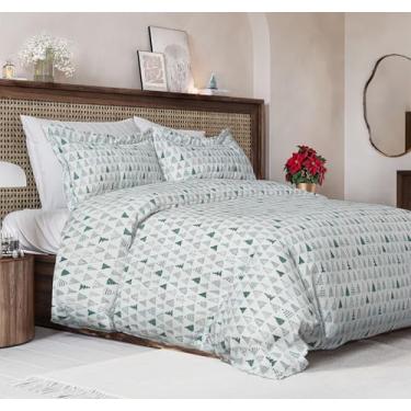 Imagem de Conjunto de capa de edredom de Natal Queen Size – Capa de edredom Queen extra macia com 2 fronhas – Roupa de cama natalina com fechos de zíper e laços – Conjunto de cama confortável, aconchegante e