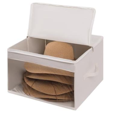 Imagem de FAYYGYH Caixa de armazenamento de chapéu simples para mulheres e homens, organizador de armário grande com tampa à prova de poeira, estojo dobrável para chapéus de caubói, viagens e uso doméstico