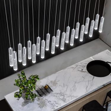 Imagem de Lustres de cristal modernos de 20 luzes LED para cozinha, ilha, sala de jantar, hall de entrada, sala de estar, prata