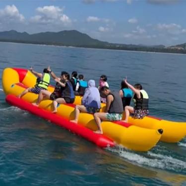 Imagem de LMJYU Barco banana aquático, peixe voador, tubo de remo inflável, banana boat, tubo de passeio para remo e esportes aquáticos, 6 pessoas