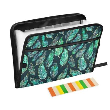 Imagem de Wassud Pasta organizadora de arquivos sanfonada Green Feathers com letras A4, pasta organizadora de documentos, pasta de arquivos expansível, 13 bolsos