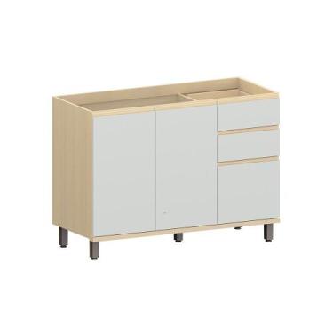 Imagem de Balcão de Cozinha para Pia 100 MDF 3 Portas e 2 Gavetas sem Tampo 120c