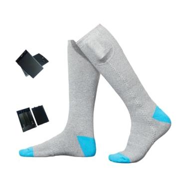 Imagem de Baoblaze Meias aquecidas de inverno, longas, confortáveis ​​e quentes, ideais para caminhadas, patinação, esqui, camping e ciclismo, Cinza E Azul